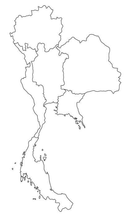Thailand map with highlighted service coverage area